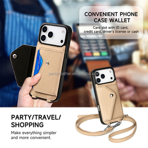 2025 nouveau produit en stock étui de téléphone à bandoulière en cuir véritable de luxe avec lanière pour 17 Pro Max - Product Image 5