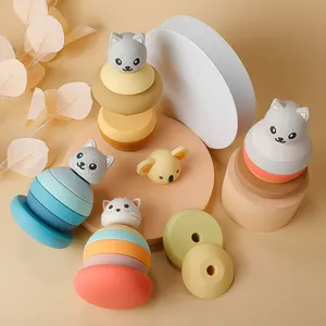 Amazing Animal Koala Puppy Kitty Bpa Free Teether Baby Silicone Teether Stacking Toy Tumbler Blocks Set