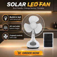 Ventilateur de table solaire numérique moderne 12 pouces DC12V avec lumières LED et panneaux solaires, rechargeable AC/DC, pour camping en extérieur
