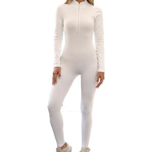 Tuta da Yoga da donna con cerniera a costine manica lunga da donna in tinta unita in tinta unita da donna tuta da Yoga sportiva attillata - Product Image 1