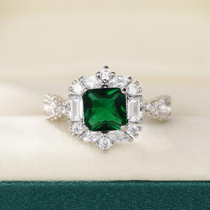 Anillo de cóctel esmeralda para mujer F1537, con engaste geométrico de puntas, piedra natural, anillos de compromiso de moda. - Product Image 6
