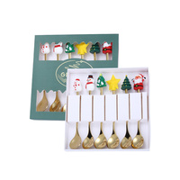 Ensemble de cuillères et fourchettes de Noël professionnelles pour la pâtisserie, en acier inoxydable poli miroir, pour café, dessert, fruits, cadeau, vente en gros