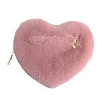Sac à main en fourrure tendance en forme de cœur, sac à bandoulière en peluche pour homme, porte-monnaie moelleux à chaîne, modèle WM, vente en gros à bas prix