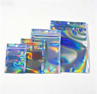 Sacs refermables holographiques irisés, pochettes en plastique laser refermables pour bijoux, bonbons, petits cadeaux, emballage avec trou de suspension
