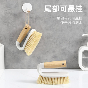 Brosse de nettoyage à manche en bois, poils en bambou, multifonctionnelle pour cuisine, salle de bain, sol, buanderie - Product Image 4