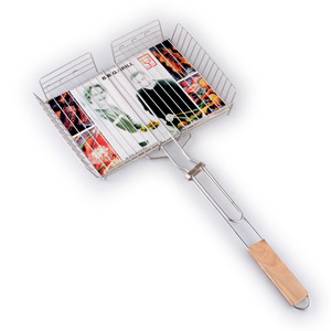 <b>Bbq</b> Meat Basket With Wooden Handle 33x25x66cm Portable Outdoor Grilling Tool Heat Resistant Easy To Clean - Product Image 5