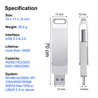 Memorias USB Personalizadas de Metal USB3.0 de 8GB-128GB de Alta Velocidad, Tipo C 2 en 1, Giratorias, Pendrive