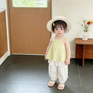 Traje de Verano Fresco para Niña, Estilo Coreano, Top Fresco con Tirantes, Pantalones de Algodón Antimosquitos para Bebé - Product Image 4