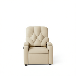 Poltrona Reclinabile in Pelle PU Crema con Funzione Massaggio, Operazione Manuale, Schienale Trapuntato, Design Contemporaneo, Monoposto - Product Image 1