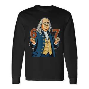 Camiseta de Manga Larga con Estampado Digital de Ben Franklin, Seis Siete 6 7, Historia Americana, Cuello Redondo, Unisex, para Adultos, Promocional - Product Image 1