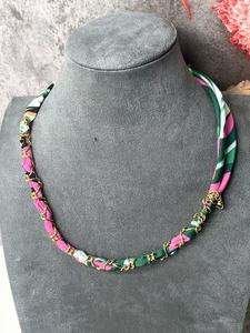 Collana a Catena in Acciaio Inossidabile alla Moda, Collana in Tessuto Colorato, Collana con Stampa Leopardata - Product Image 6