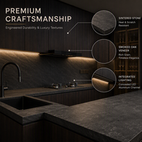 Fabricant d'armoires de cuisine sur mesure, style européen de luxe en charbon de bois, ingénierie de précision pour villa et hôtel