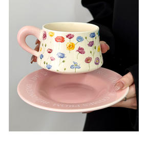 Tasses à café rétro et soucoupes, tasses à café roses, tasse à café en céramique de style rétro avec soucoupe - Product Image 6