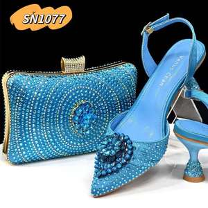 Set di <span class=keywords><strong>scarpe</strong></span> e borse da donna in stile italiano <span class=keywords><strong>lilla</strong></span> pietra africana e perline <span class=keywords><strong>scarpe</strong></span> Set di alta qualità <span class=keywords><strong>tacco</strong></span> alto da abbinare - Product Image 5