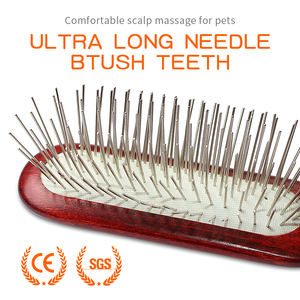 <span class=keywords><strong>Brosse</strong></span> démêlante pour animaux de compagnie, peigne en bois avec picots métalliques pour la perte de poils et le démêlage des animaux à poils longs (chiens et chats) - Product Image 2