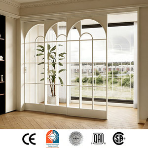 Puerta Corredera Manual Minimalista de Estilo Francés Retro, Puerta de Vidrio de Tres Paneles para Sala de Estar y Cocina, Puertas Arqueadas Interiores - Product Image 2