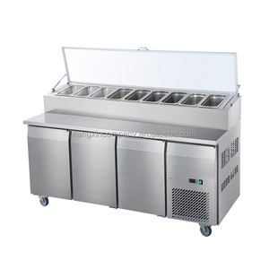 Restaurant en acier inoxydable <span class=keywords><strong>3</strong></span> <span class=keywords><strong>portes</strong></span> Bar Réfrigérateur <span class=keywords><strong>Table</strong></span> de préparation de salade - Product Image 6
