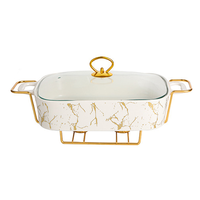 Réchaud à buffet en céramique de luxe léger de 2 litres, chauffe-plats, chauffe-plats en porcelaine, support doré, plats de service