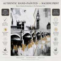 Impression sur toile d'un paysage nordique abstrait avec pont, accents dorés, peintures murales noir et or pour la décoration de la maison