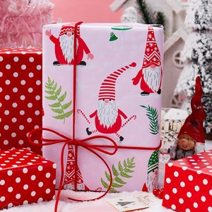 Christmas gift wrapping <b>paper</b> featuring cartoon gnomes mushrooms and a Christmas tree <b>pattern</b> Double sided printing Customizable - Product Image 1