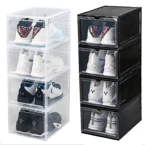 Hộp Đựng Acrylic Dày Hộp Đựng Giày Sneaker Màu Đen Trong Suốt Hộp Đựng Giày Bán Sỉ