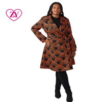 Manteau trench en coton noir et orange à imprimé abstrait, ceinturé, mode africaine Ankara, pour femme, formel, décontracté, ethnique, hiver, automne