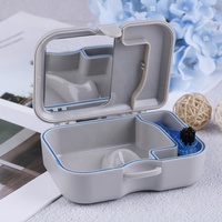 Boîte de bain pour prothèses dentaires en plastique mallette de rangement pour fausses dents avec miroir et brosse de nettoyage