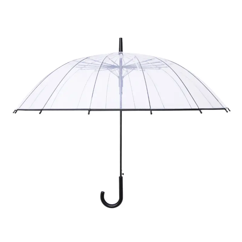 Kaan 사용자 정의 인쇄 광고 자동 오픈 캐노피 방풍 J 후크 핸들 결혼식을위한 여성의 투명 우산