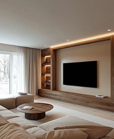 Meuble TV Mural Style Moderne Minimaliste en Bois avec Supports TV, Centre de Divertissement, Mobilier de Salon