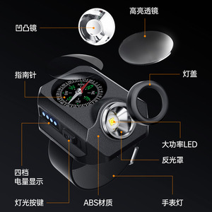 Lampe de poignet d'extérieur avec boussole, lampe de montre LED, lampe torche rechargeable pour la randonnée, le camping, la conduite nocturne, l'exploration des grottes - Product Image 3