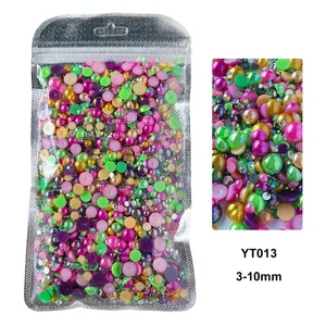 Factory Wholesale Mix Size 150g/bag New Colors Flat Back Pearls And Rhinestones Mix ABS Half Round Pearl