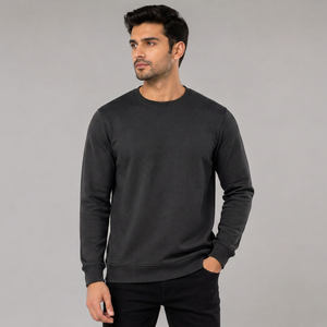 Sudadera informal de manga larga para hombre, 100% algodón, tejido de rizo, para la temporada de invierno, diseño liso, color negro lavado - Product Image 3