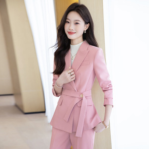 Women's Suit <b>Set</b> Full Sleeve Notched Collar Worsted Fabric Autumn Anti-Wrinkle <b>Office</b> Lady Professional Attire - Product Image 3