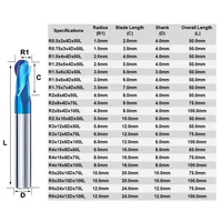 YUDE HRC50/55/70 Fraises à balle industrielles en carbure à 2 dents R0.5-R6.0mm pour machines-outils et composants de machines générales
