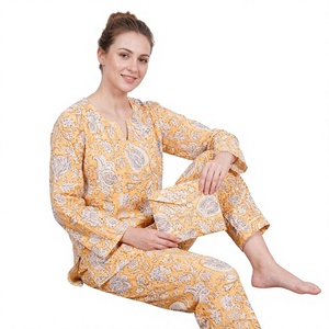 Conjunto de Pijama de 3 Piezas para Mujer, Algodón Sólido, Manga Larga, Cuello en V, Estampado Paisley, Suave, Transpirable, Ropa de Dormir Informal para Primavera - Product Image 1