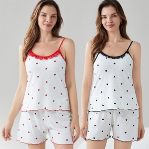 睡衣套装 罗纹吊带短裤睡衣 女式夏季甜美辣妹套装 - Product Image 2