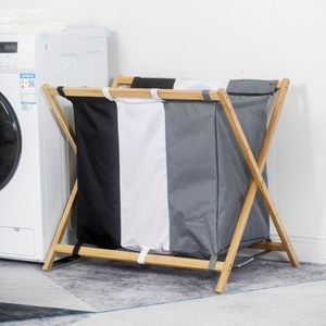 Bamboo Laundry <b>Basket</b> Three Color <b>Foldable</b> Portable Household Clothing Organizer Rectangular Oxford Fabric Standing Type - Product Image 2