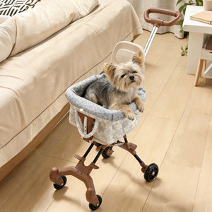Poussette pliable légère à 4 roues pour animaux de compagnie avec panier de transport amovible en tissu floral, poussette tricycle portable pour chat et chien à vue haute - Product Image 4