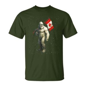 Maple Leaf Yeti Winter Forest T-shirt à manches courtes pour adulte unisexe à col rond avec impression numérique - Product Image 1