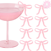 Marcadores de Copas de Vino con Forma de Lazo de Acrílico Rosa, Etiquetas para Bebidas con Forma de Lazo para Decoración de Mesa en Despedidas de Soltera, Bodas y Fiestas de Cócteles