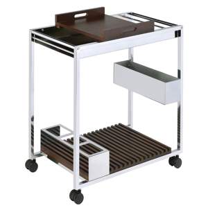 DB <b>Chrome</b> and Brown Storage Cart with Stemware <b>Shelf</b> Elegant Serving Solution - Product Image 1