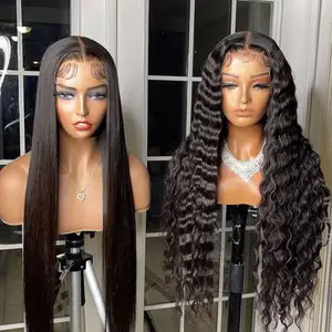 Raw Brazilian Human Hair Water Curly Lace Front Wig Peruvian Hair Glueless Transparent Lace Front Wig For Black Women Vendor