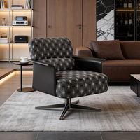 Fauteuil pivotant de salon en cuir de luxe moderne, mousse haute densité, structure en bois massif, base en alliage d'aluminium
