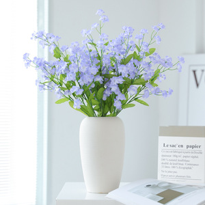 Fleur artificielle de mignonnette à 3 branches en soie bleue, haute simulation, pour décoration maison et mariage - Product Image 1