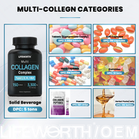 Lifeworth Vitamine C Premium Santé Multi Collagène Peptides Capsules Molles Éclaircissement de la Peau 60 Capsules/Flacon Compléments Alimentaires pour