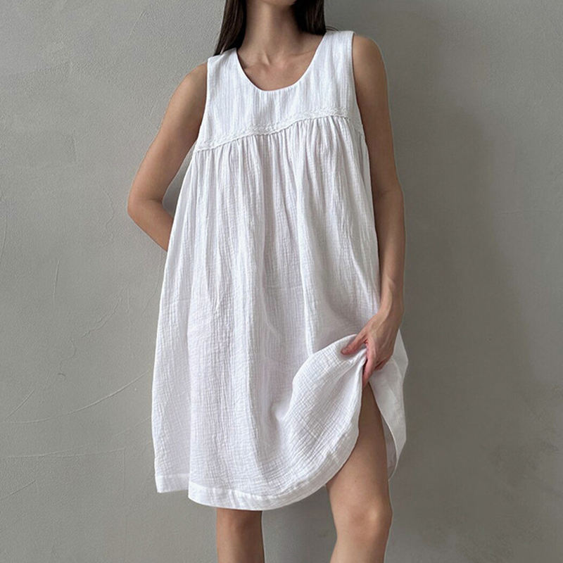 Linen Dress Sleeveless Cotton Lounge Dresses 100% Cotton