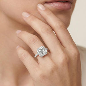 Anillo de Diamantes de Compromiso para Mujer, Tipo Solitario Halo Asscher, Diamante Cultivado en Laboratorio de 2 Quilates, Plata de Ley 925, para Boda, Fiesta, Aniversario - Product Image 2