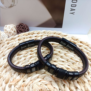 Pulseras <span class=keywords><strong>de</strong></span> Cuero Trenzado con la Frase '<span class=keywords><strong>Te</strong></span> <span class=keywords><strong>Amo</strong></span> <span class=keywords><strong>para</strong></span> <span class=keywords><strong>Siempre</strong></span>' <span class=keywords><strong>para</strong></span> Hombre, Regalo <span class=keywords><strong>de</strong></span> Navidad o San Valentín, Pulseras <span class=keywords><strong>de</strong></span> Acero Inoxidable Estilo Punk - Product Image 2