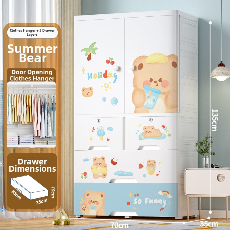 70 cm di larghezza, 1 ripiano, doppia anta con 4 cassetti - Summer Bear