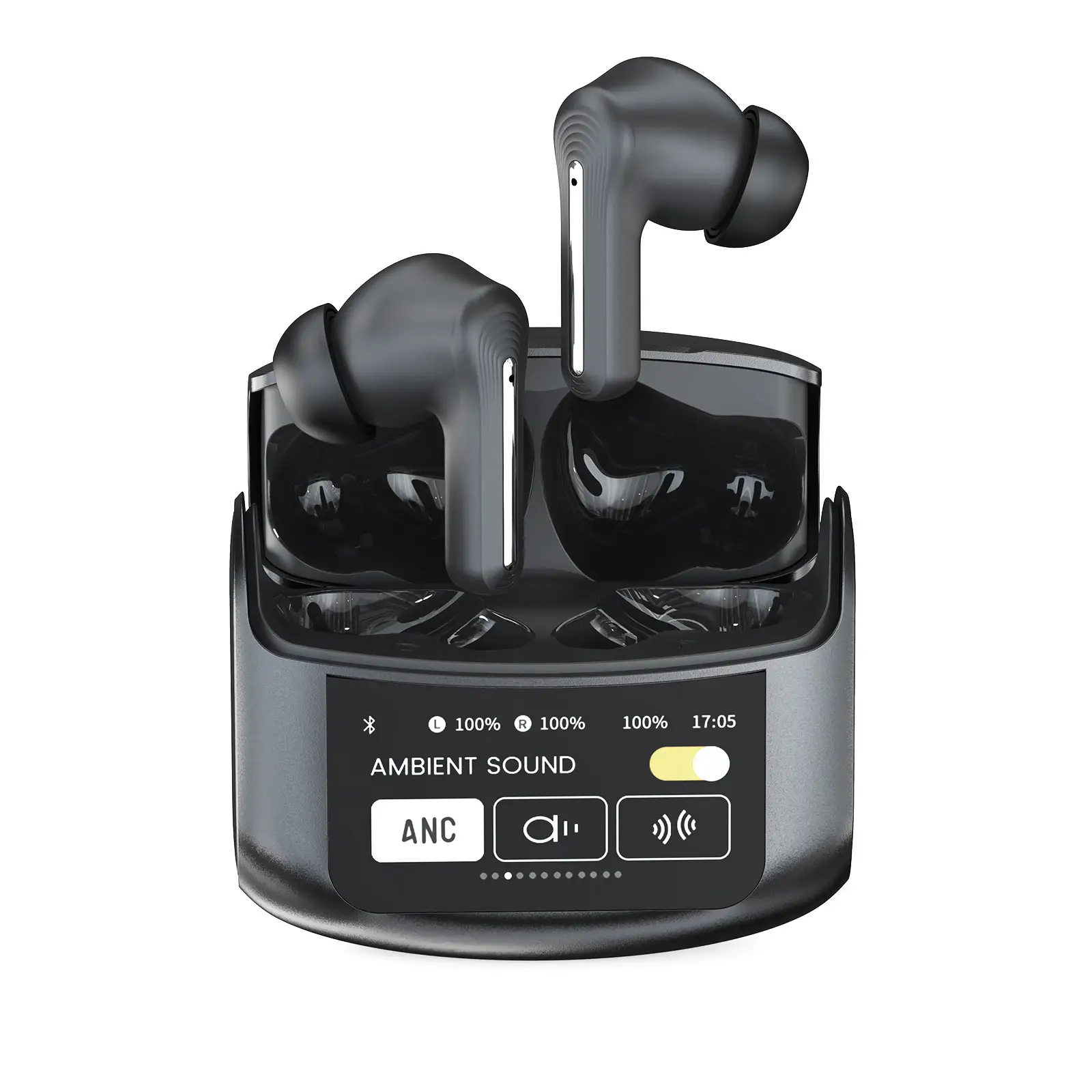 Tela de toque colorida auricular LED ANC com cancelamento de ruído multimodo de som TWS NR06 Fones de ouvido sem fio